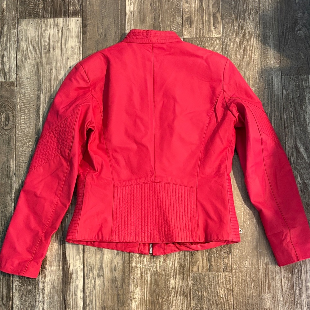 Vera Pelle Hot Pink Faux Leather Moto Jacket with Zipper Accents - Picture 10 of 14